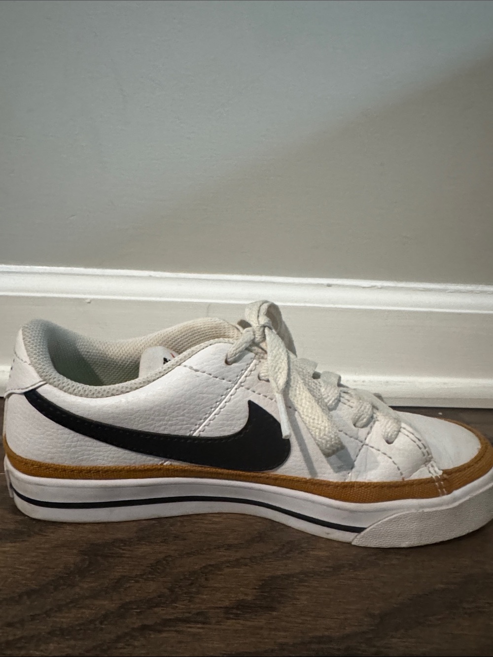 Nike Women’s Grand Court Legacy Neutral Sneaker with Black Swoosh and Brown Trim